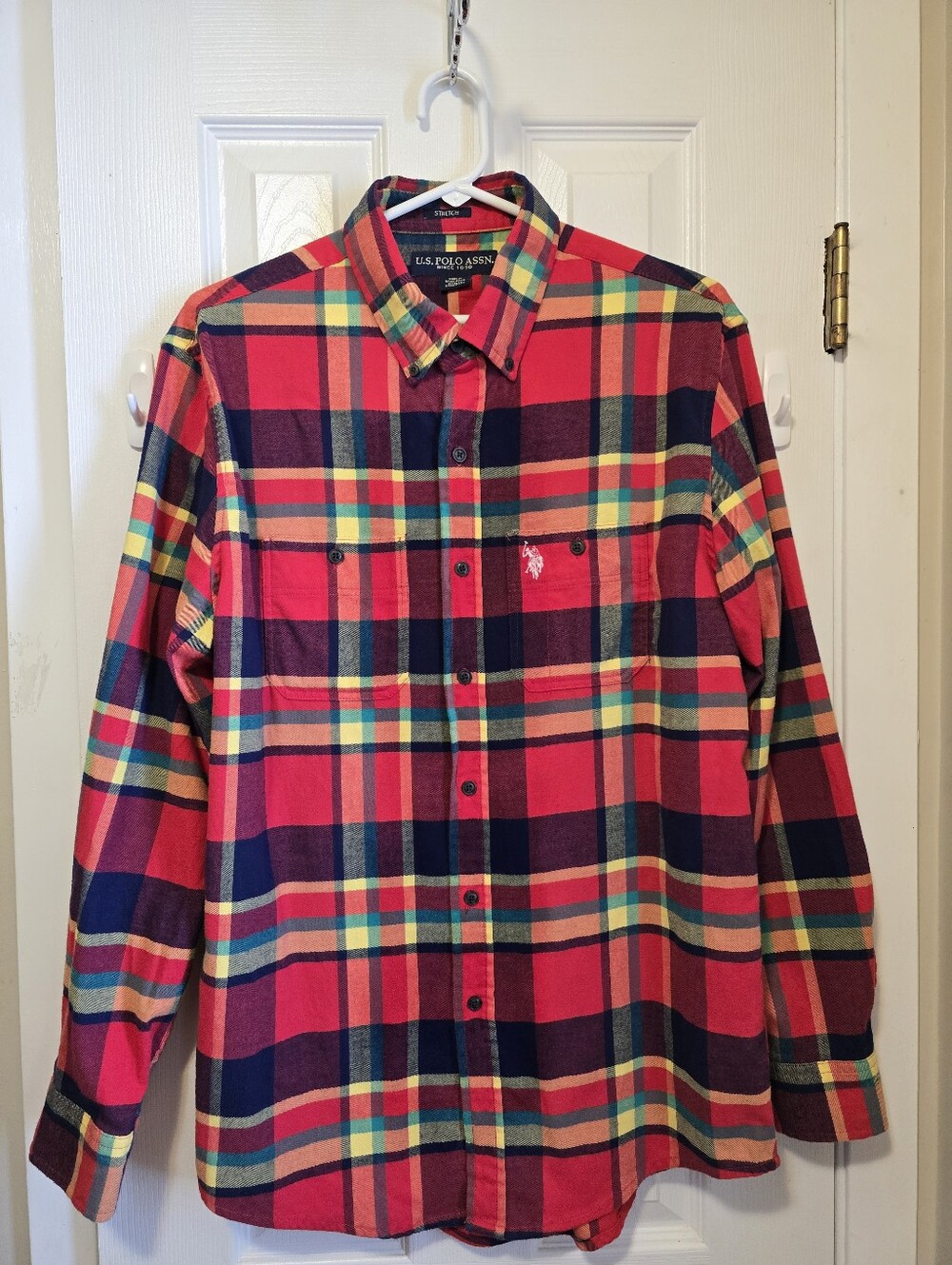 U.S. Polo Assn. Men's Medium Plaid Flannel Button Down Shirt Multicolor Stretch